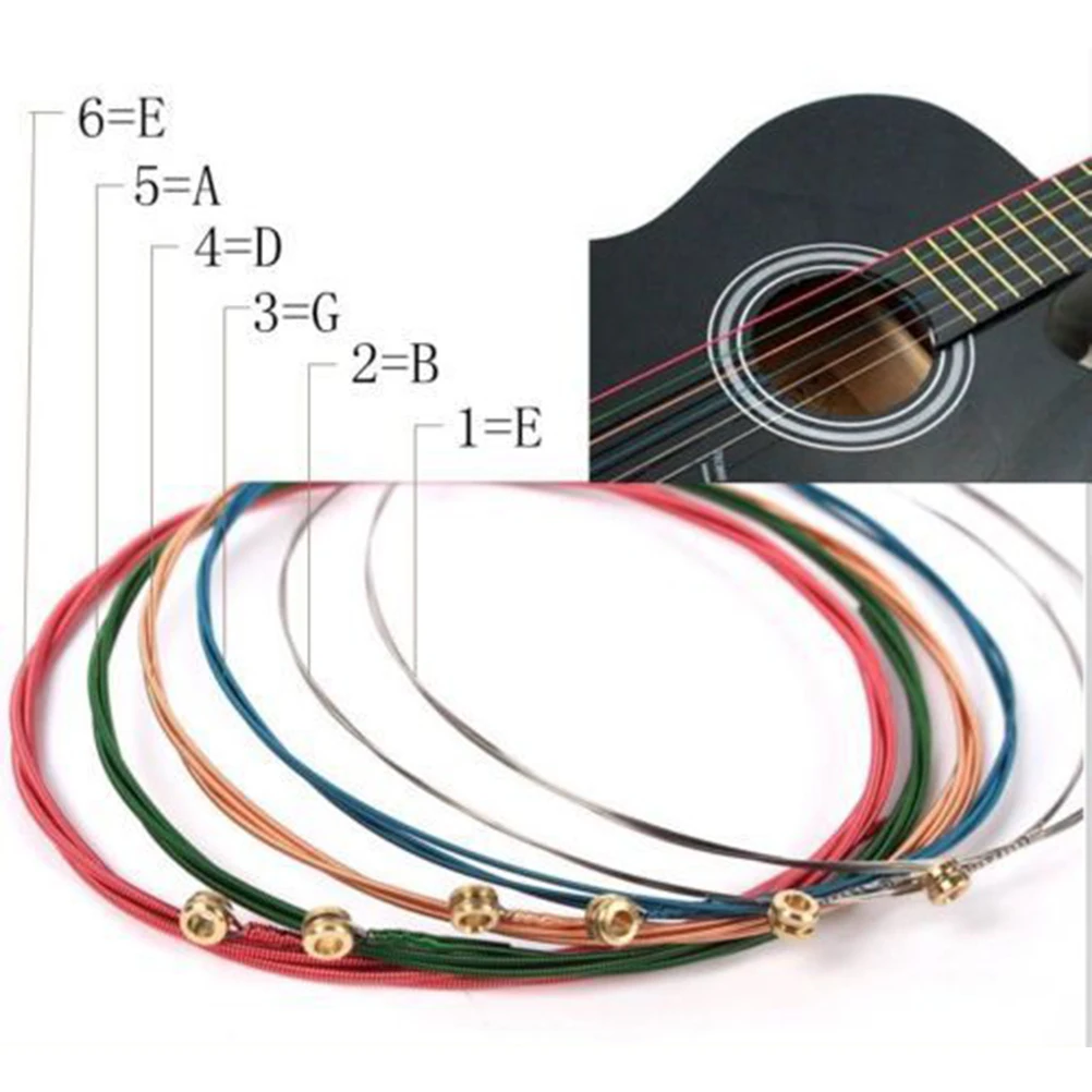

NEW One Set 6pcs Rainbow Colorful Color Strings For Acoustic Guitar Accessory