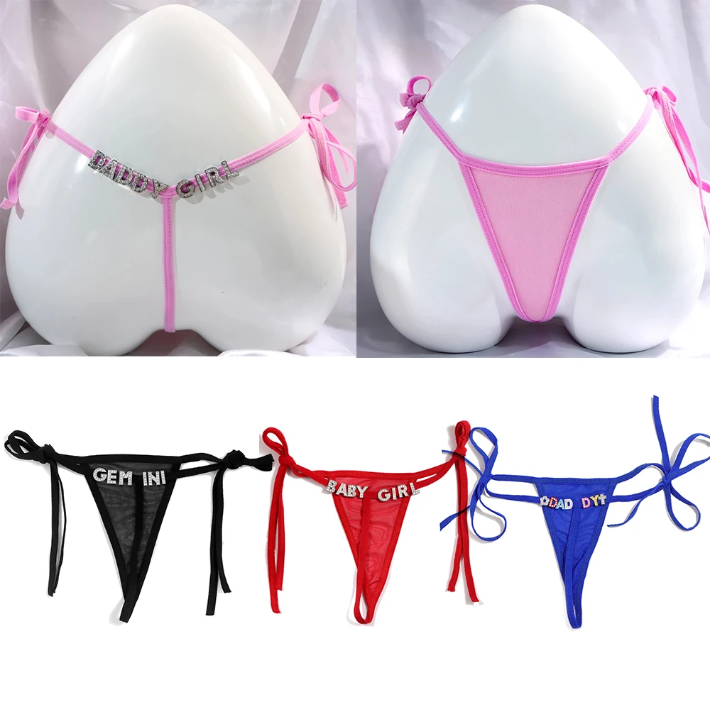 

Custom Name Thong Sexy Women G-string Crystal Thongs Name Personalized Letters Lingerie Underwear Panties Jewelry Gift Birthday