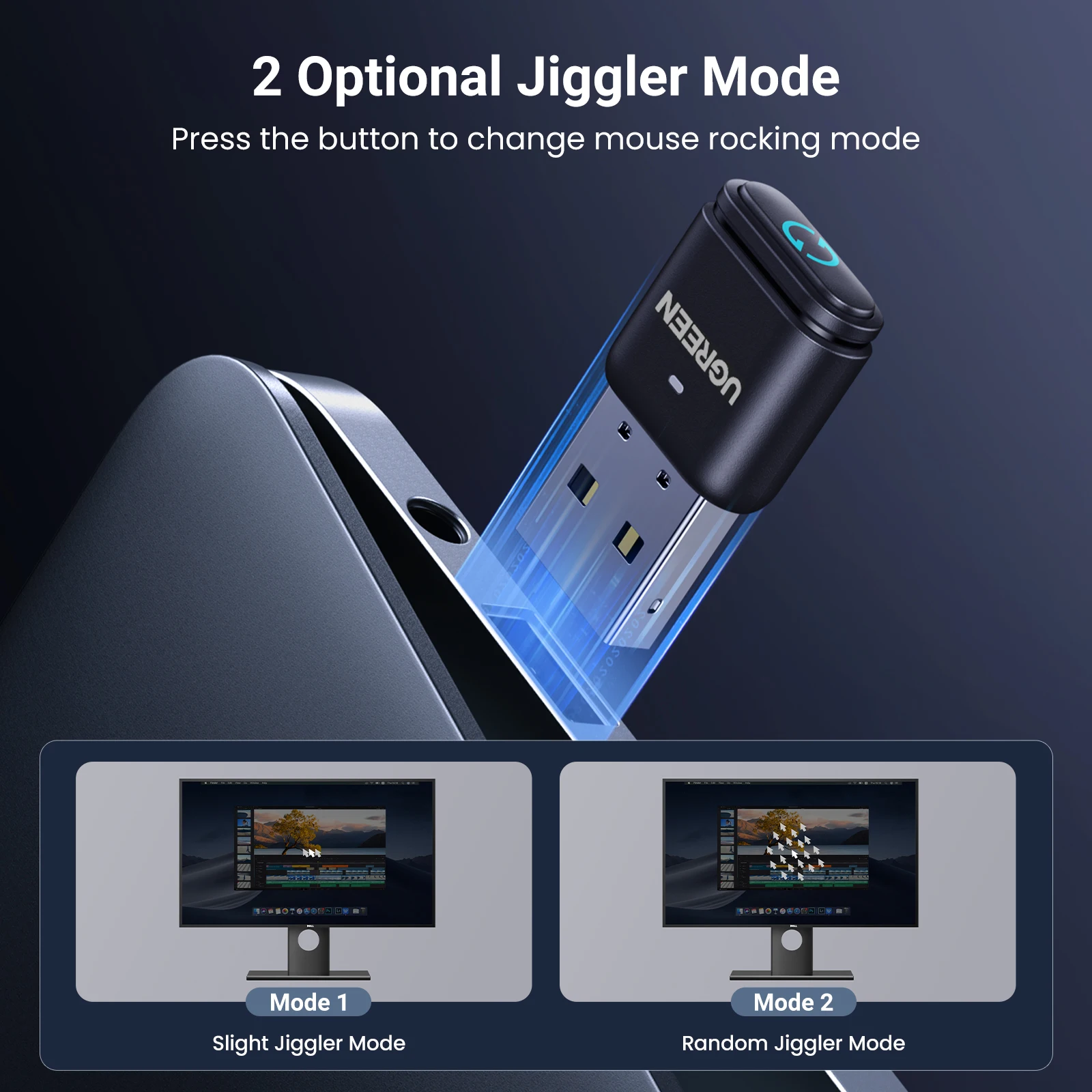 Wireless USB Adapter Mouse Jiggler USB Wireless Bluetooth Dongle Adapter Mouse Mover with Switch Button Shaker 2 Jiggle Modes Keep PC Awake