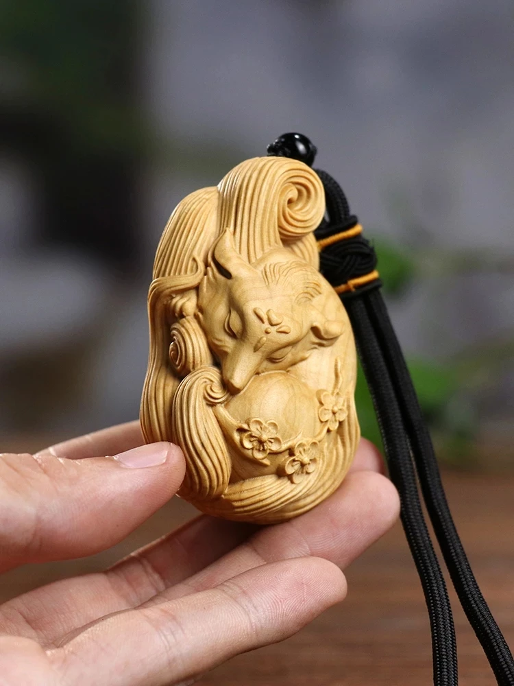 

Nine Tails Fox Cartoon Animal Wooden Pendant Collection Car Ornament Yin Yang Feng Shui