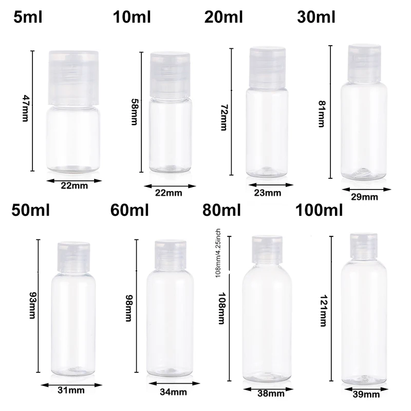 4 bottiglie trasparenti da viaggio, ricaricabili, in plastica, da 50 ml, per cosmetici, lozione, shampoo liquido, 4 pezzi