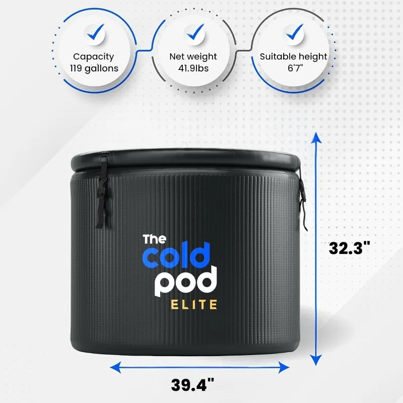 The Cold Pod Ice Bath Tub Elite Lite: XL Cold Plunge Tub 120 Gallon with Rigid Inflatable Walls and Lid for Athletes, Compatible 6