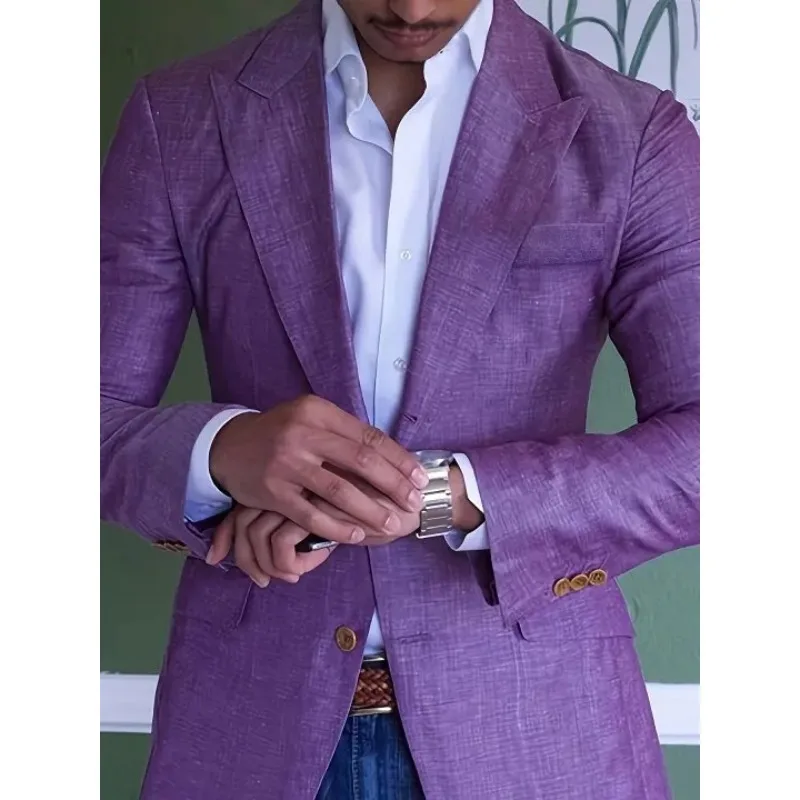 2024 New Men's Blazer Jacket Men Blazers Slim Fit Coat Casual Lapel Collar Two Button Chest Pocket Plain Blazer Men Clothing