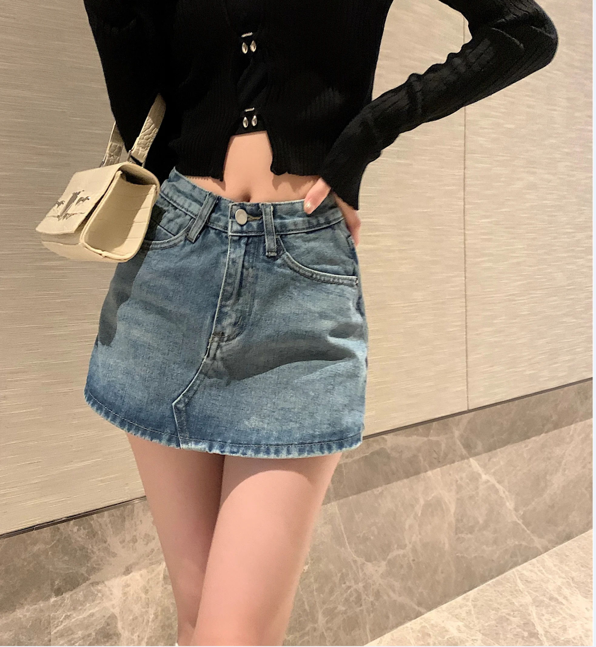 

2023 New Basic Ins Feminine Harajuku Student Vintage Pockets Solid Shorts Women High Waist Blue All-match Straight Denim Trendy