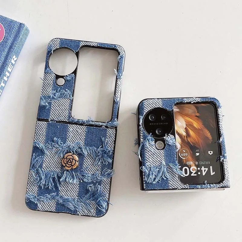 Retro Jean Cloth Design Case Per Oppo Find N3 N2 Flip Full Cover Anti-Fingerprint Soft Back Camera Protector Denim Folding Shell