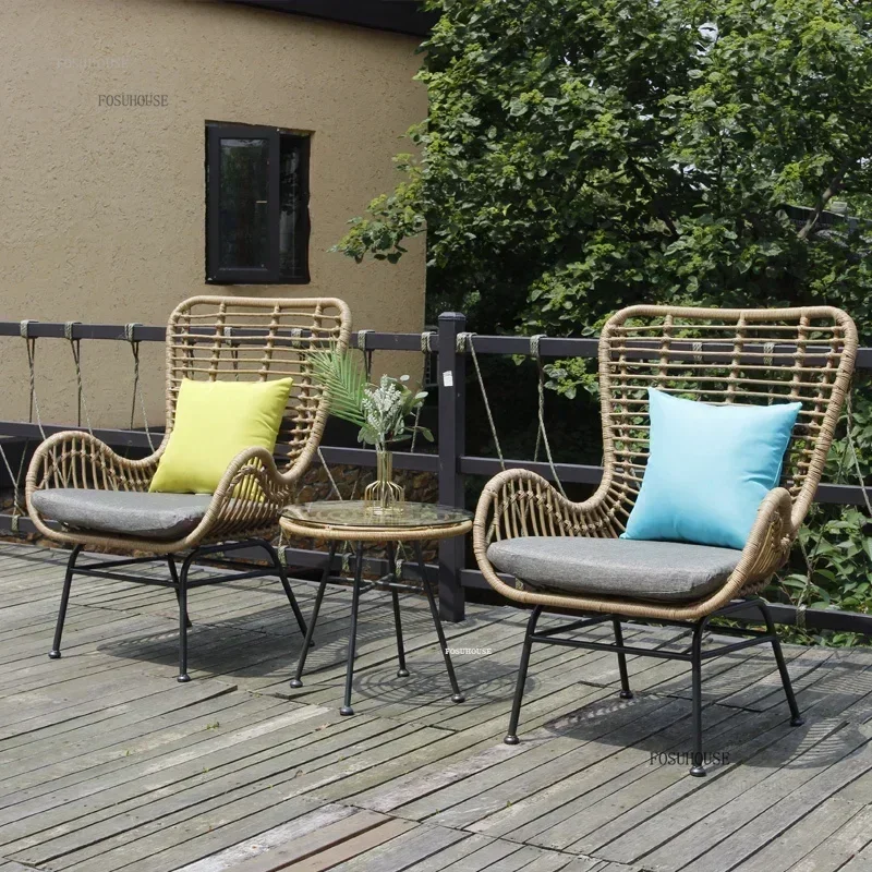 Simple PE Rattan Garden Chairs Leisure Lazy Balcony Sofa Chair Outdoor Courtyard Villa Garden Set Furniture Outdoor Beach Chair