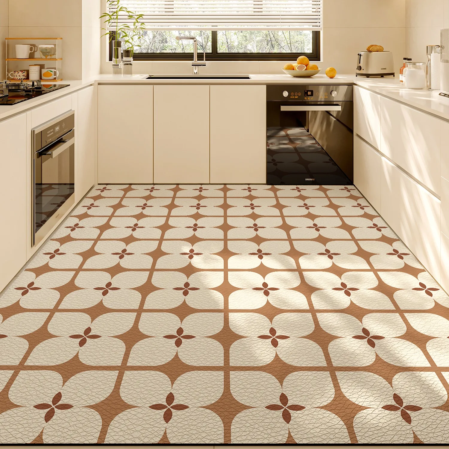 שטיח מטבח PVC עמיד למים, לא מחליק, רגליים פשוטות לעיצוב הבית, שטיח מרפסת רך, שטיח אנטישליפ, ניקוי קל, שטיח ניתן לשטיפה