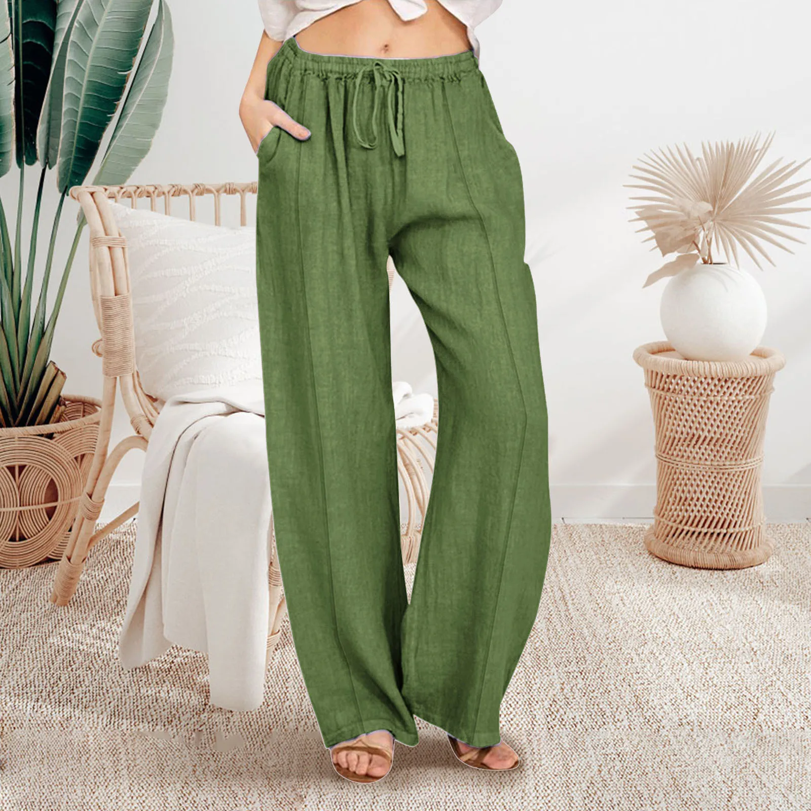 New Large Size Loose Cotton and Linen Casual Pants Women