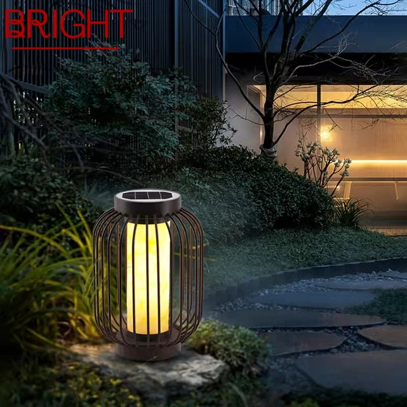 BRIGHT Outdoor Modern Lawn Lamp Dolomite LED Vintage Solar Lighting Waterproof IP65 for Patio Garden Indoor Lantern Decor