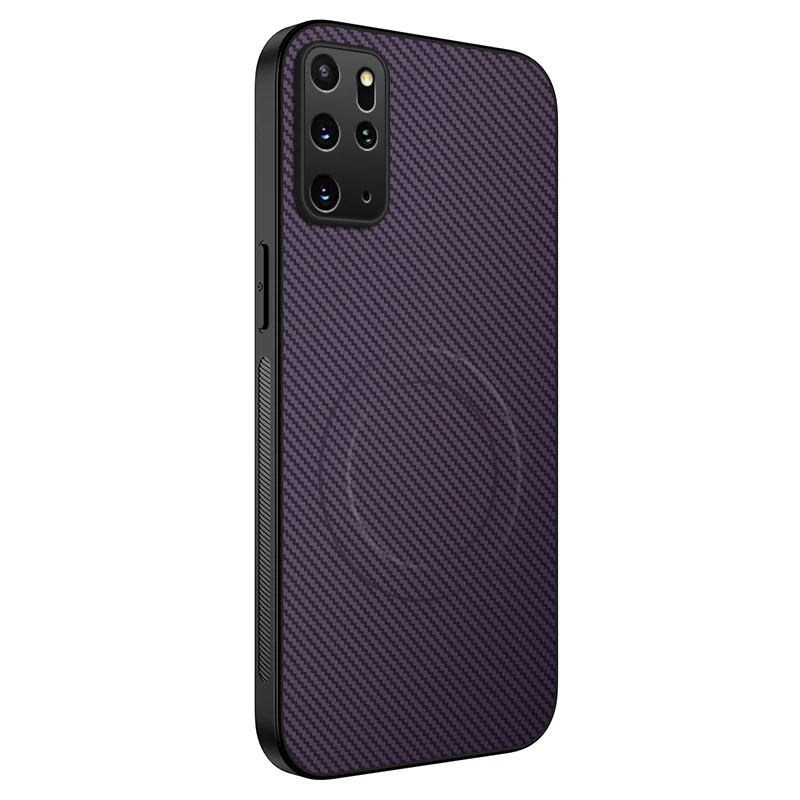 Solid Color Carbon Fibre Pattern Magnetic Phone Case with Wireless Charging Capability