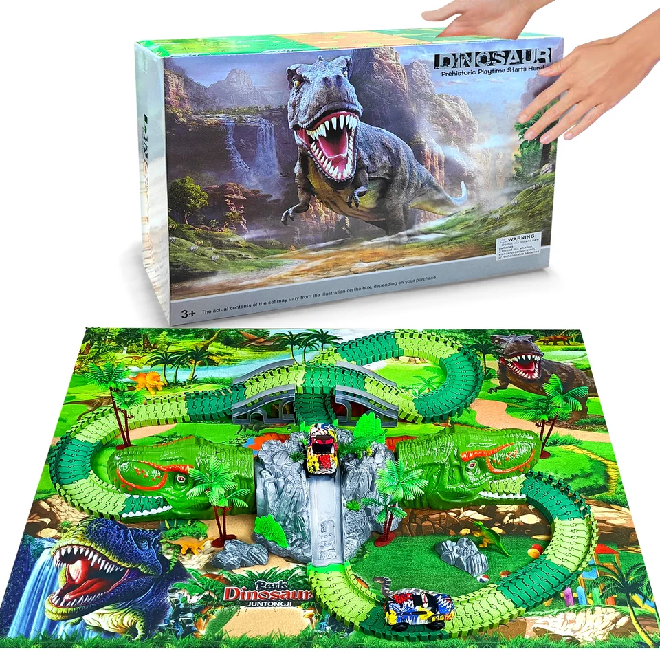 Giocattolo Dinosauro Con Pista Da Corsa E Luci - Auto E Dinosauri Per Bambini 3-6 Anni