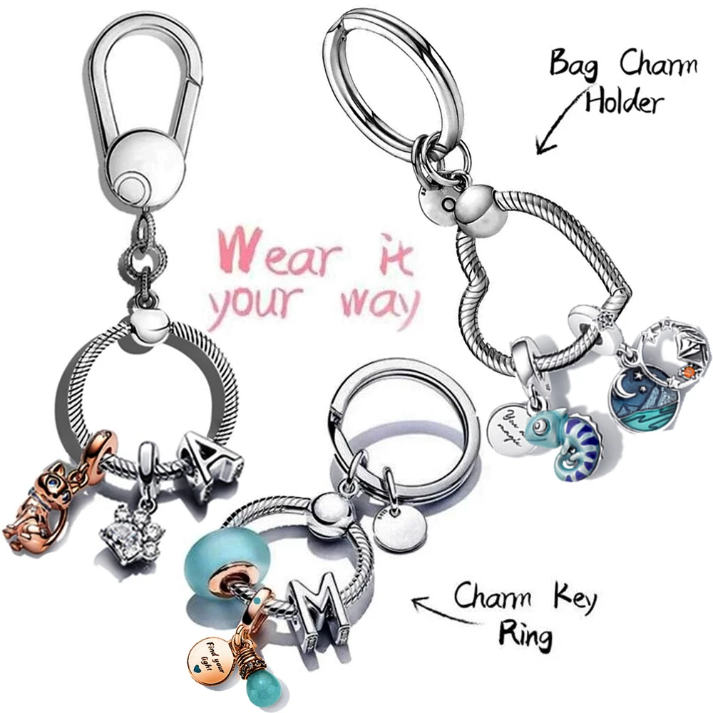 Real 925 Sterling Silver Shopping Moment Small Bag Charm Holder Ring Brand Key Chain Charm Charms Pendant Women|Charms| - AliExpress