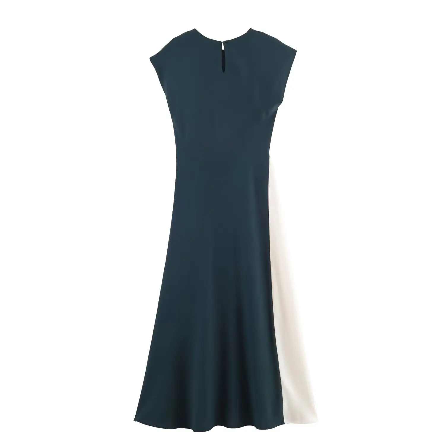 Women Contrasting Color Design Fashion Sexy Shoulder Length Skirt Slim Fit Elegant Midi Dress Lady High Street Date Party Dress