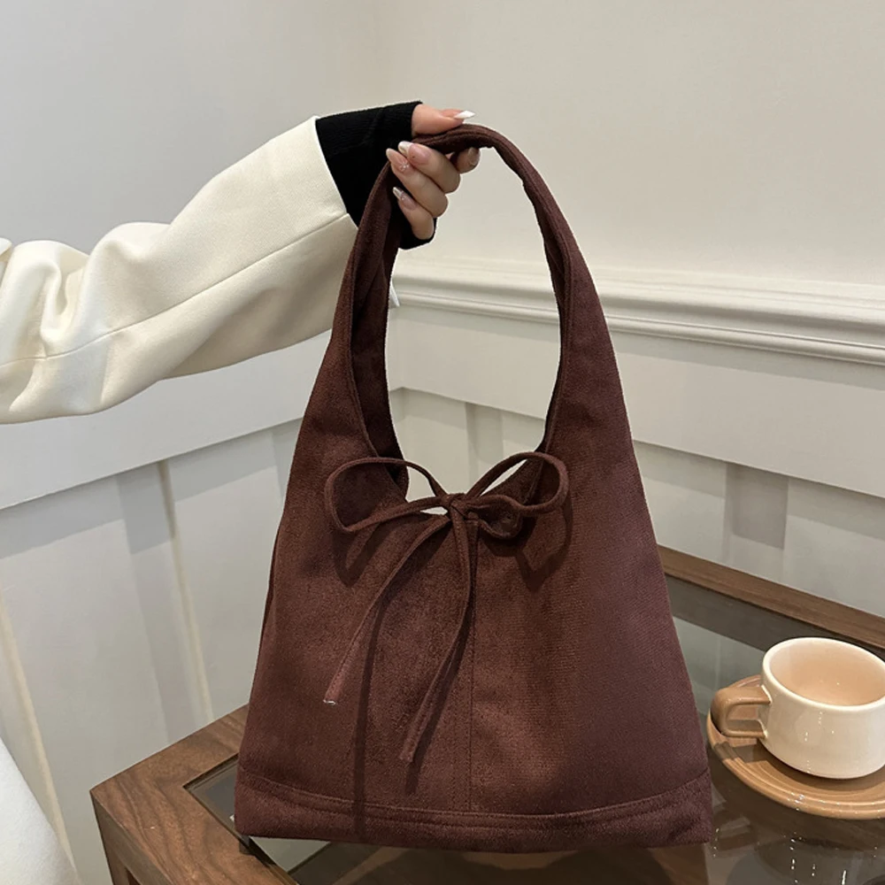 Vintage Suede Tote Bag Large Capacity Fashion Shoulder Casual Solid Handbag Autumn Winter Bucket Underarm Bags for Women