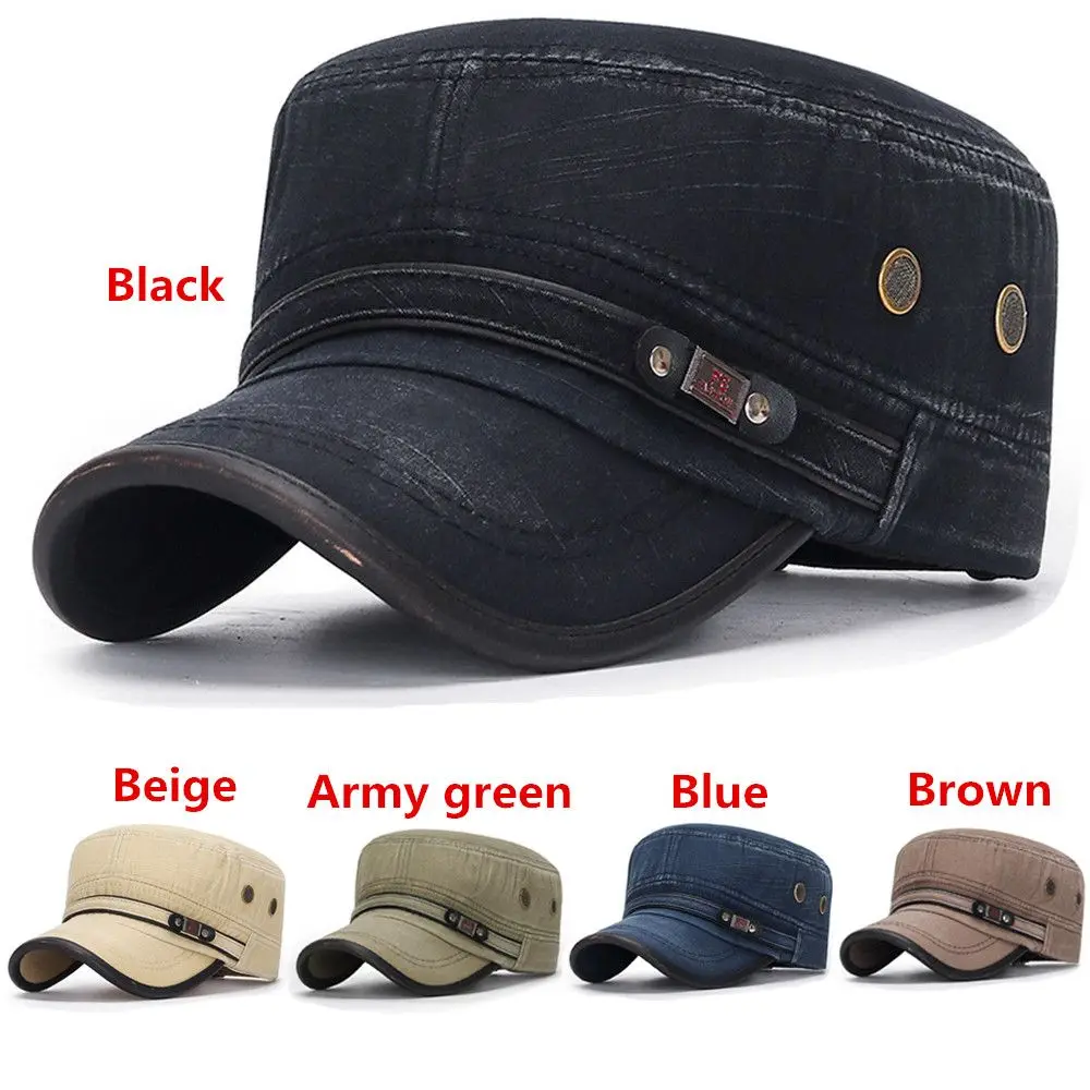 Breathable Flat Adjustable Cap Men Denim Baseball Cap Cotton Cadet Hat
