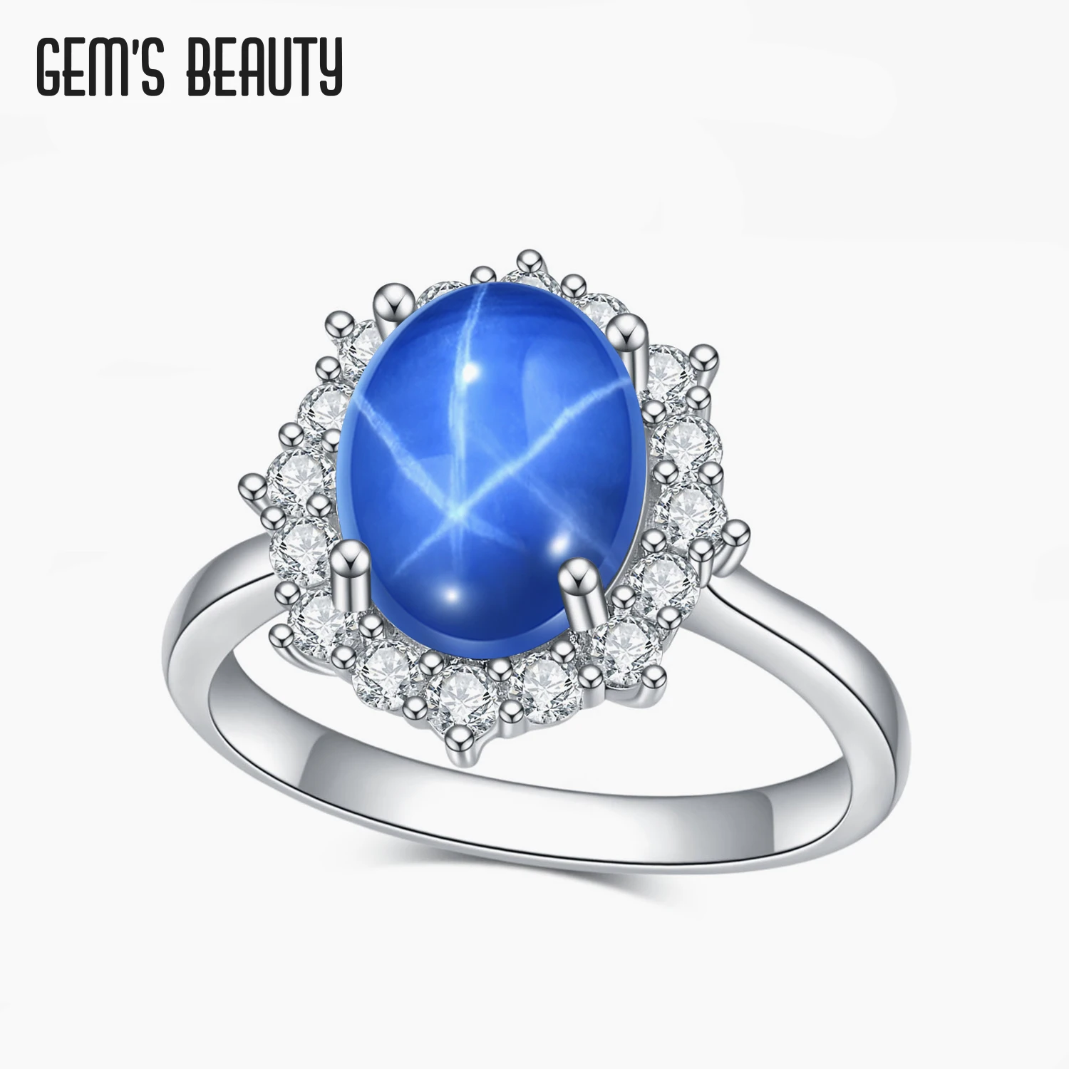 

Gem's Beauty 925 Sterling Silver 3ct Lab Star Sapphire Fine Jewelry Rings For Women Princess Diana Statement Engagement Rings