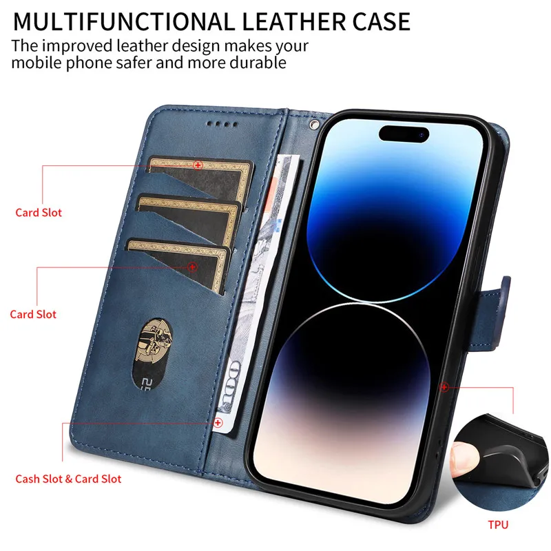 Retro Lines Leather Flip Stand Wallet Case - Stylish and Functional Phone Cover