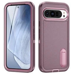 Triple Protection Heavy Duty Shockproof Phone Case with Hard Plastic Frame and Soft TPU Back - Pixel 9 or 9 Pro (Fuchsia - Pink)