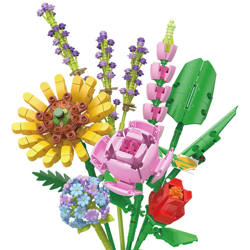 Строительные блоки с цветами, красивые строительные блоки ZHEGAO, сборные игрушки для взрослых, игрушки, новогодний подарок, подарок на день матери