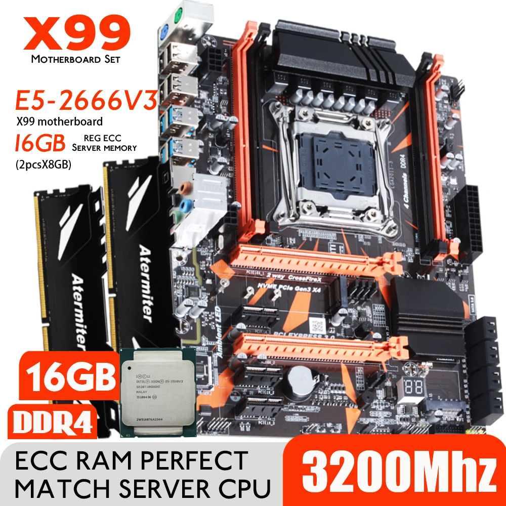 Atermiter X99 D4 Ddr4 Motherboard Set With Xeon E5 2666 V3 Lga2011-3 Cpu  2pcs X 8gb = 16gb 3200mhz Ddr4 Pc4 Reg Ecc Ram Memory - Motherboards -  AliExpress