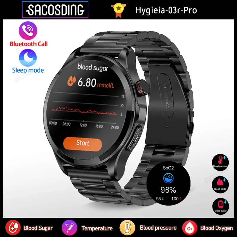 

ECG+PPG Blood Glucose Smart Watch Men Sports Tracker Glucose Meter Thermometer Health Watch Women Bluetooth Call Smartwatch 2023