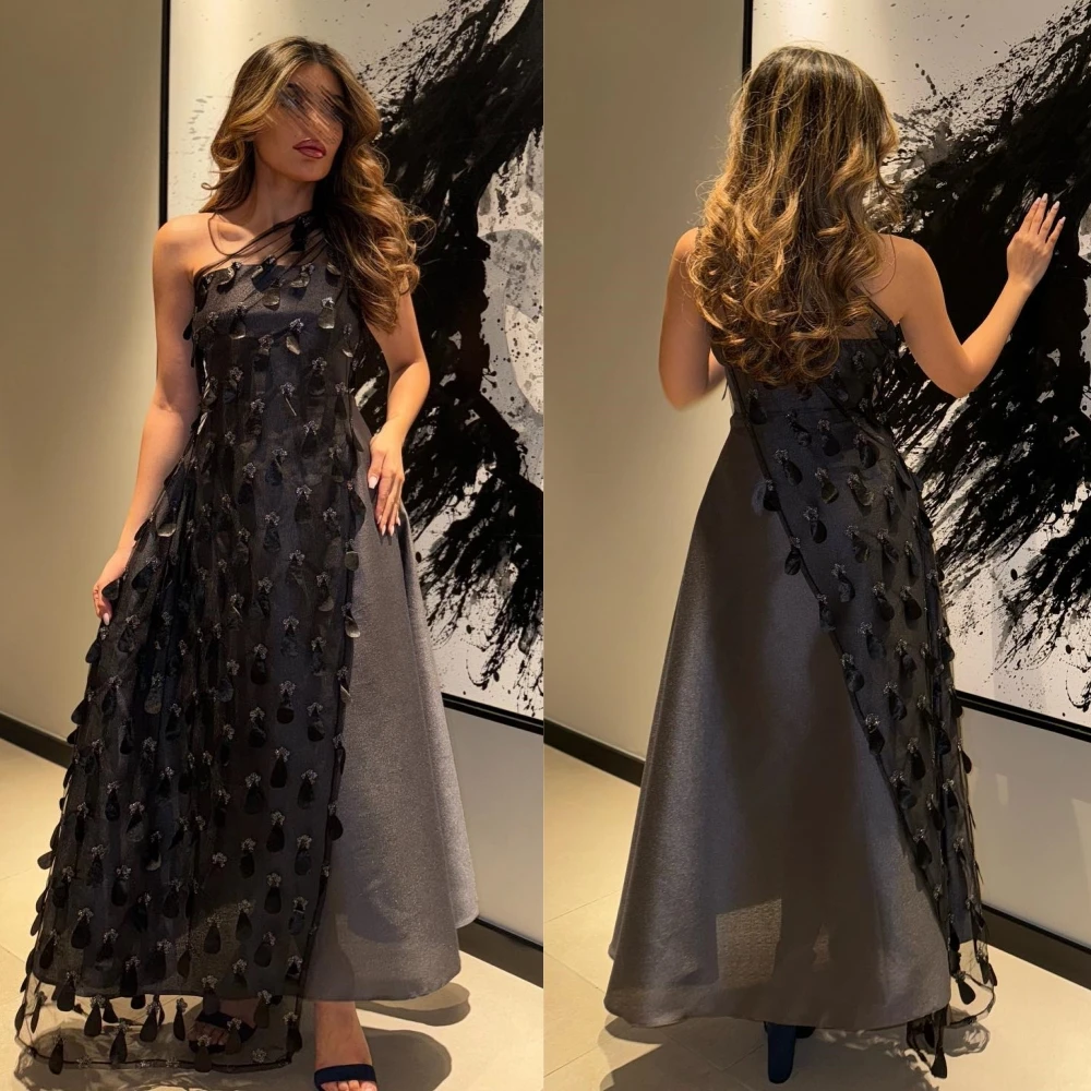 Prom Dress Saudi Arabia Satin Applique Valentine's Day A-line One-shoulder Bespoke Occasion Dress Floor Length prom dress satin applique prom a line one shoulder bespoke occasion dress tea length saudi arabia