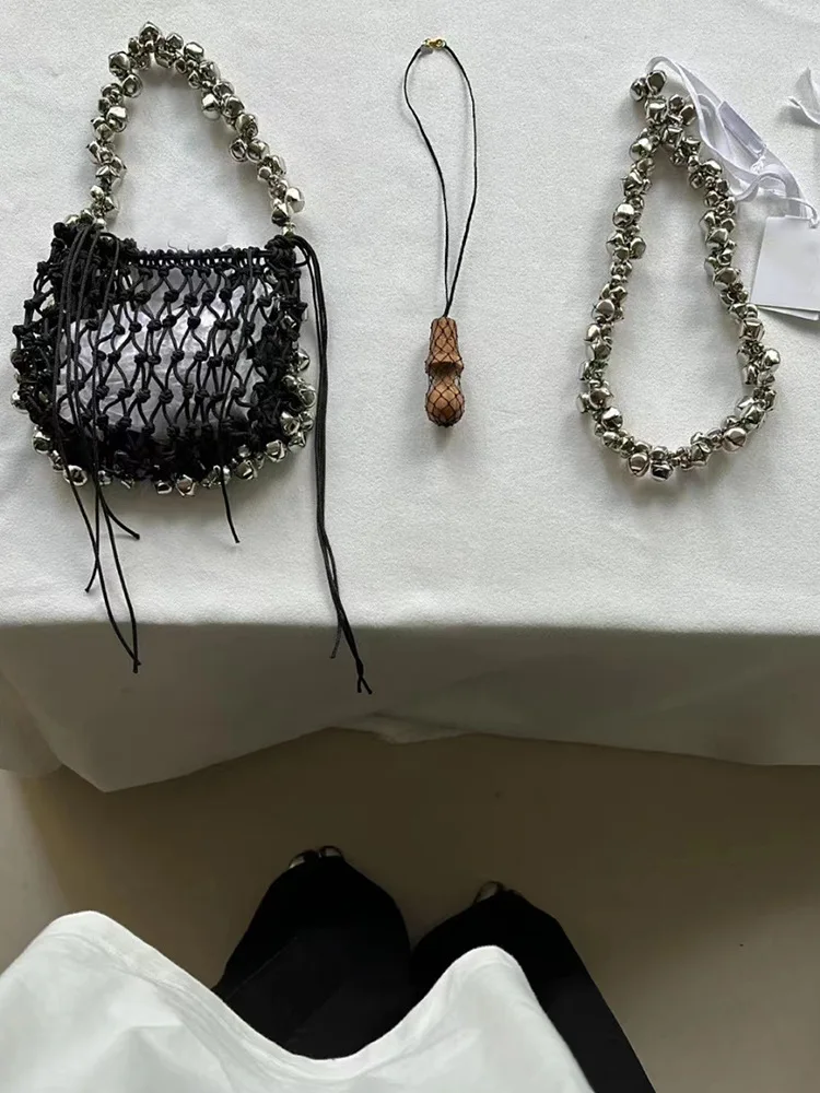 New Crochet Beach Handbag for Girls Summer Straw Rope Hollow Out Hand Woven Totes Bag Women Hollow Knitting Handbag