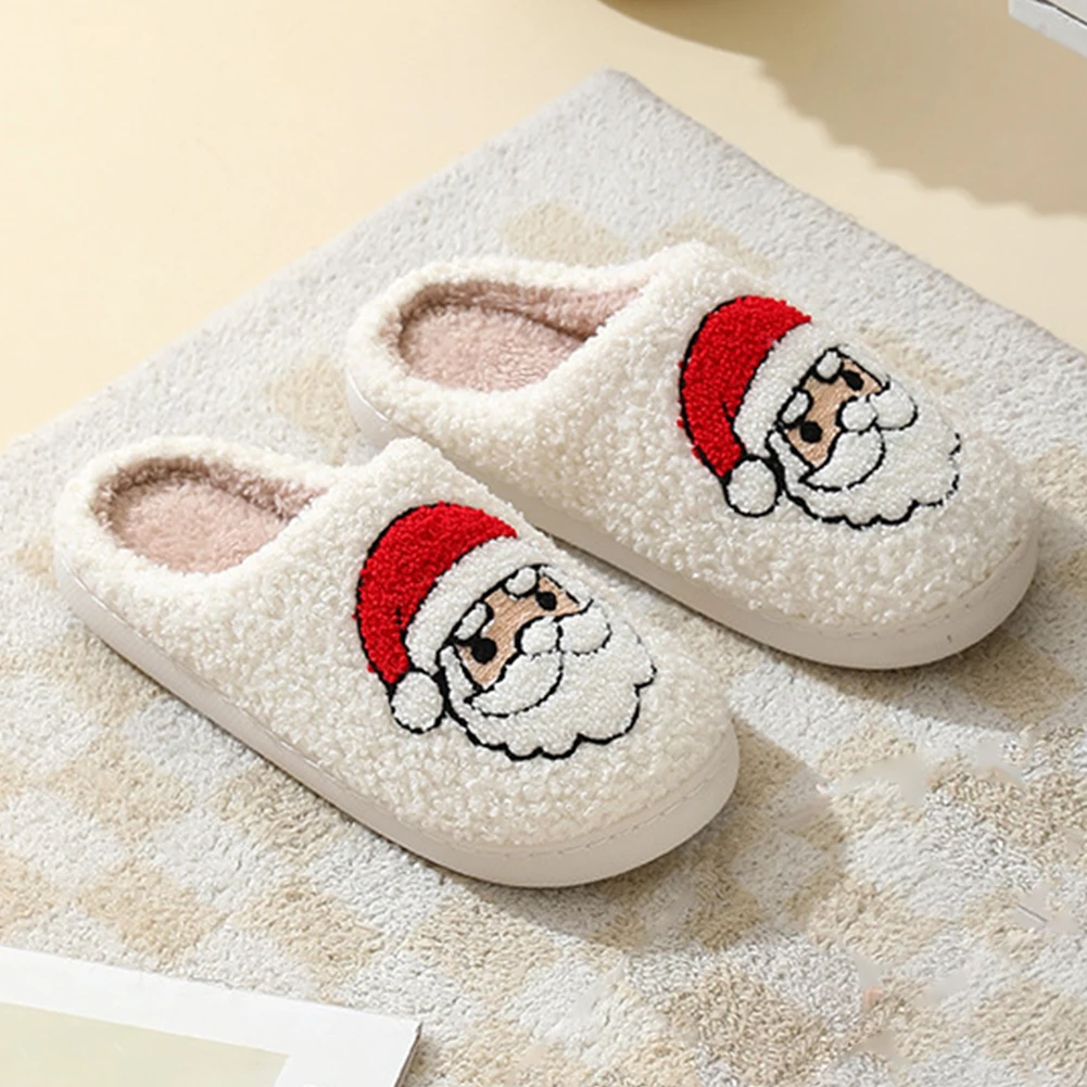 Christmas Slippers Cute Santa Claus Footwear Christmas Shoes Soft Plush Closed Toe Slippers Anti Slip Women Household Supplies