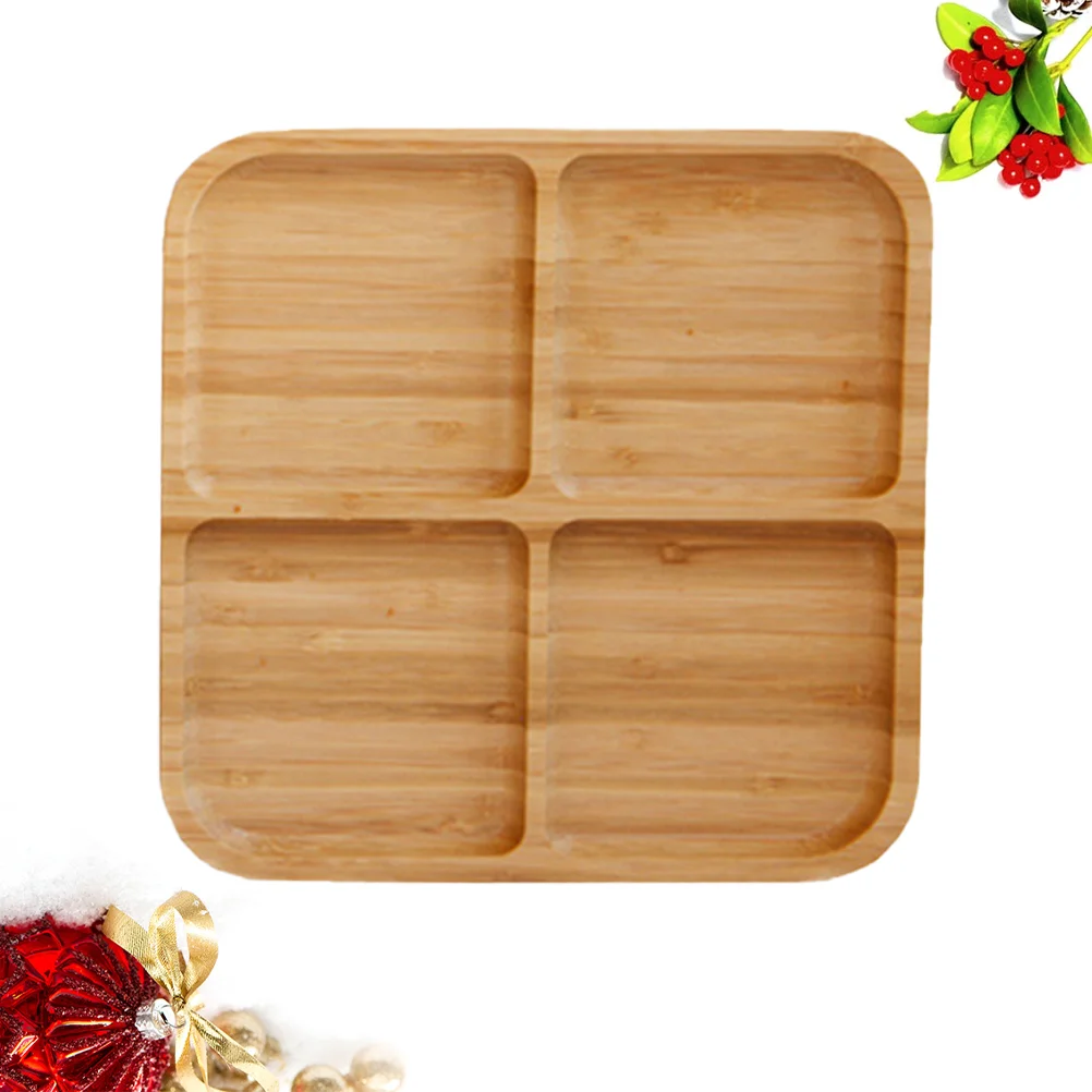 Rectangle 4 Grids Bamboo Snack Plate Fruit Tray Bread Dishes Dessert Platter Serving Plates Kitchen Dining Bar