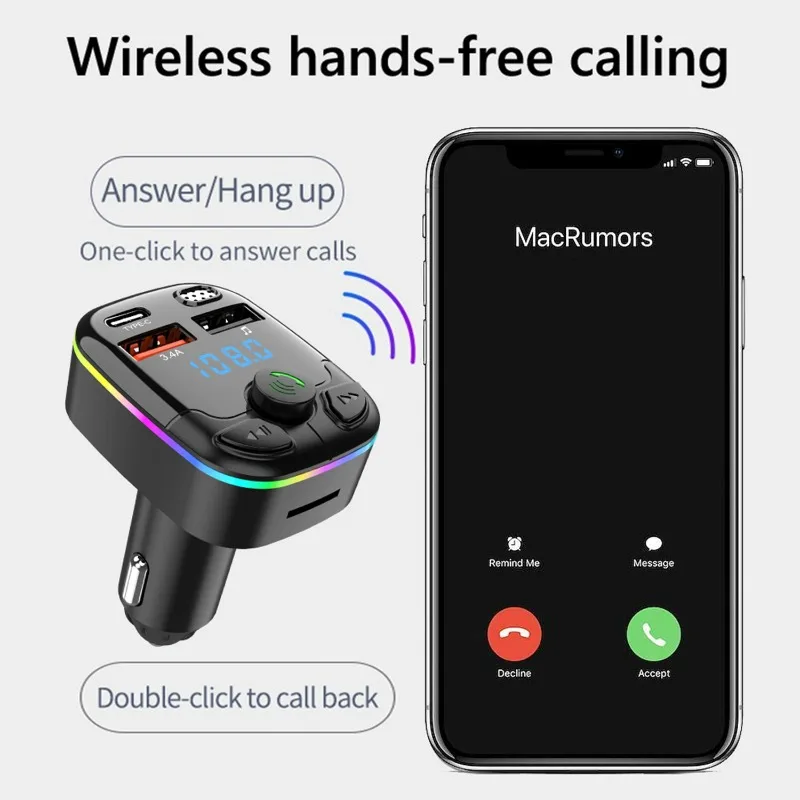 Car MP3 Player Fm Transmitter Wireless Bluetooth 5.0 Noise Reduction Audio Receiver Car Kit Handfree Dual USB Car