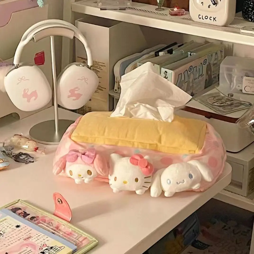 

Sanrio Hello Kitty My Melody Tissue Box Cartoon Cute Kt Cat Soft Plush Doll Desktop Storage Warm Decoration Home Essential Gift