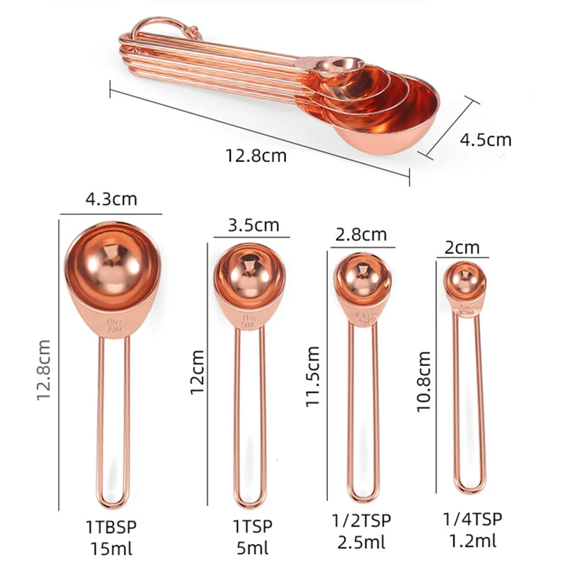 Rose Gold Measuring Spoons Cups Set kitchen measuring spoons measuring spoon set measuring cup and spoon set Retro Baking Measuring Tools With Scale Stainless Steel Kitchen Accessories Gadgets 8pcs/set