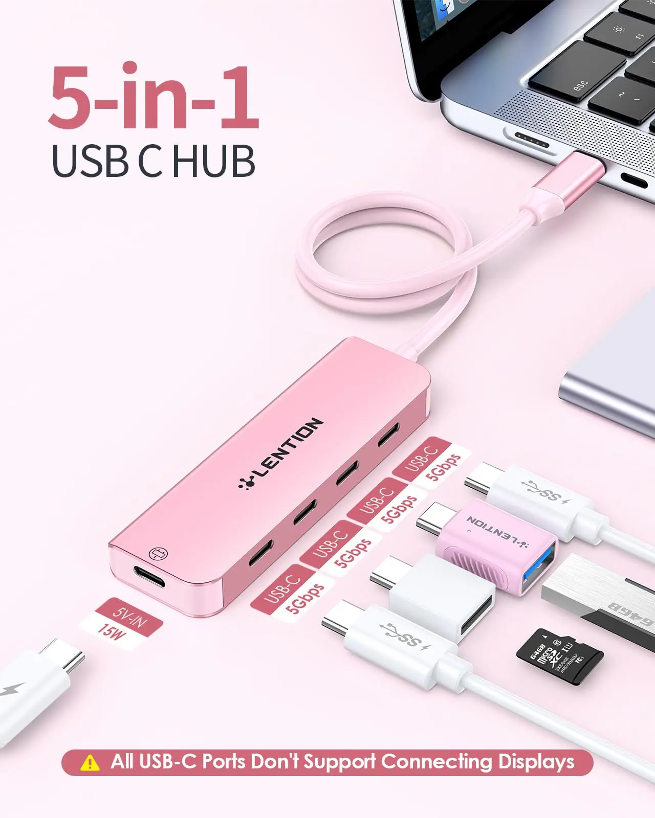 Lention USB C Hub 2FT Long Cable USB C Hub Multiport Adapter USB C Splitter with 4 USBC Port&Type C Power Supply Port Mac Air