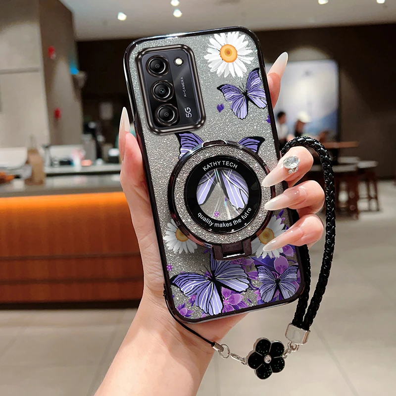 Purple Butterfly Plating Bracelet Holder Phone Case Cover