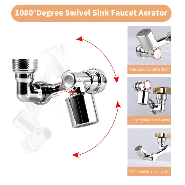 1080° Rotation Faucet Aerator Splash Dual Mode Kitchen Tap Extend Water Nozzle Faucet 22/24mm Adaptor Faucet Bubbler Robotic Arm 4