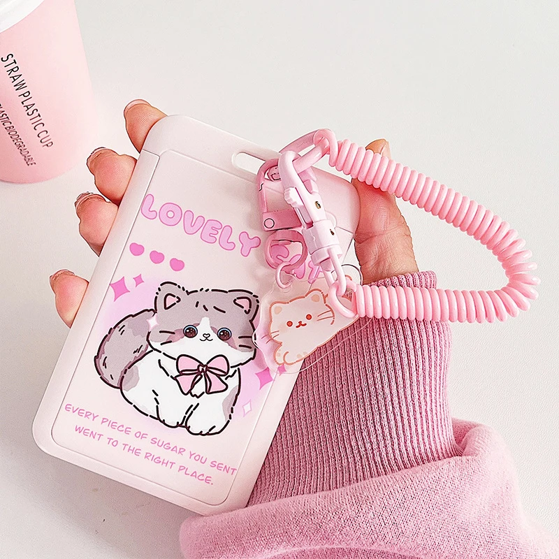 Ins Style Tulip Card Set Cute Elastic Rope Student School Card Bus Meal Card Protection Set Key Chain Work Card ID Set 5