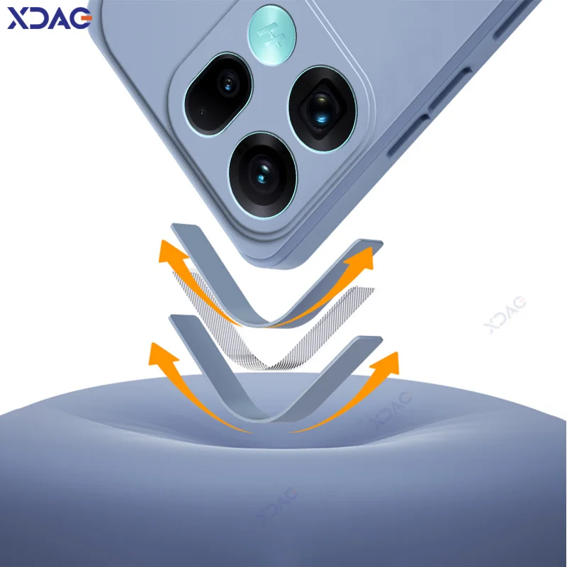 Luxury Dual Layer Soft Square Liquid Silicone Cellphone Case with Ultra Lens Protection