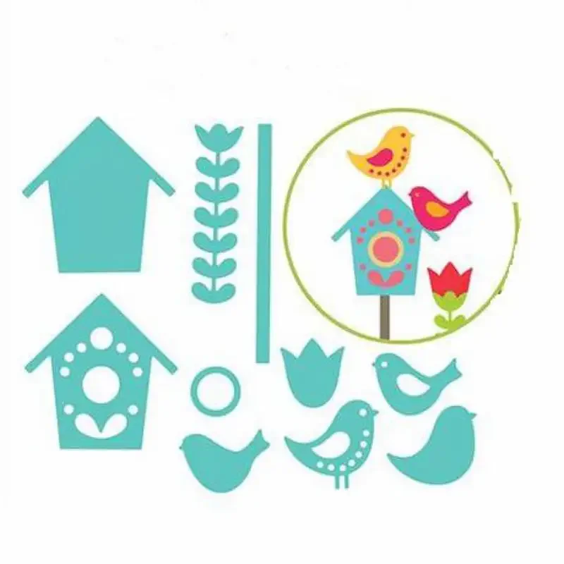 Birdhouse Con Uccelli E Tulipani Fustelle In Metallo Stencil Cear Stamp Per Album Fotografico Scrapbooking Fai Da Te Goffratura Decorativa Pap