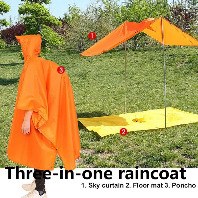 3 in 1 Men's Raincoat with Hood Waterproof Rain Resistant Adult Raincoat Waterproof Poncho Adult Big Size XYJ03