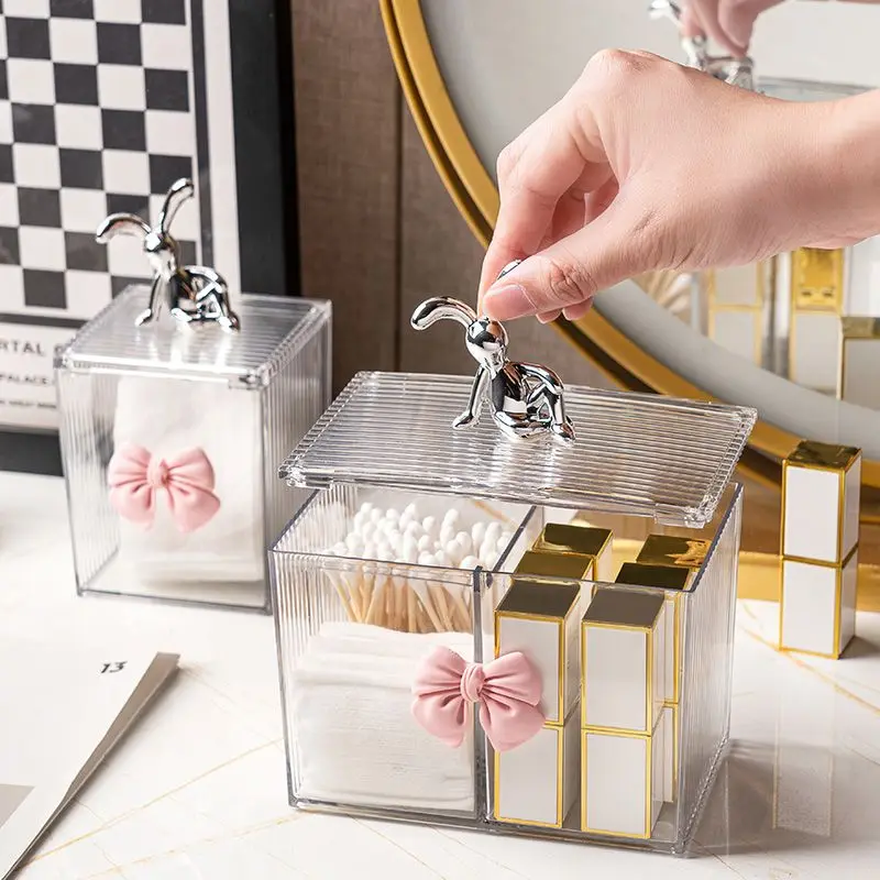 European Rabbit Bow Jewelry Box Clear Lipstick Cotton Sabs Jar Desktop Trinket Storage Box Living Room Fruit Snack Jar with Lid 2