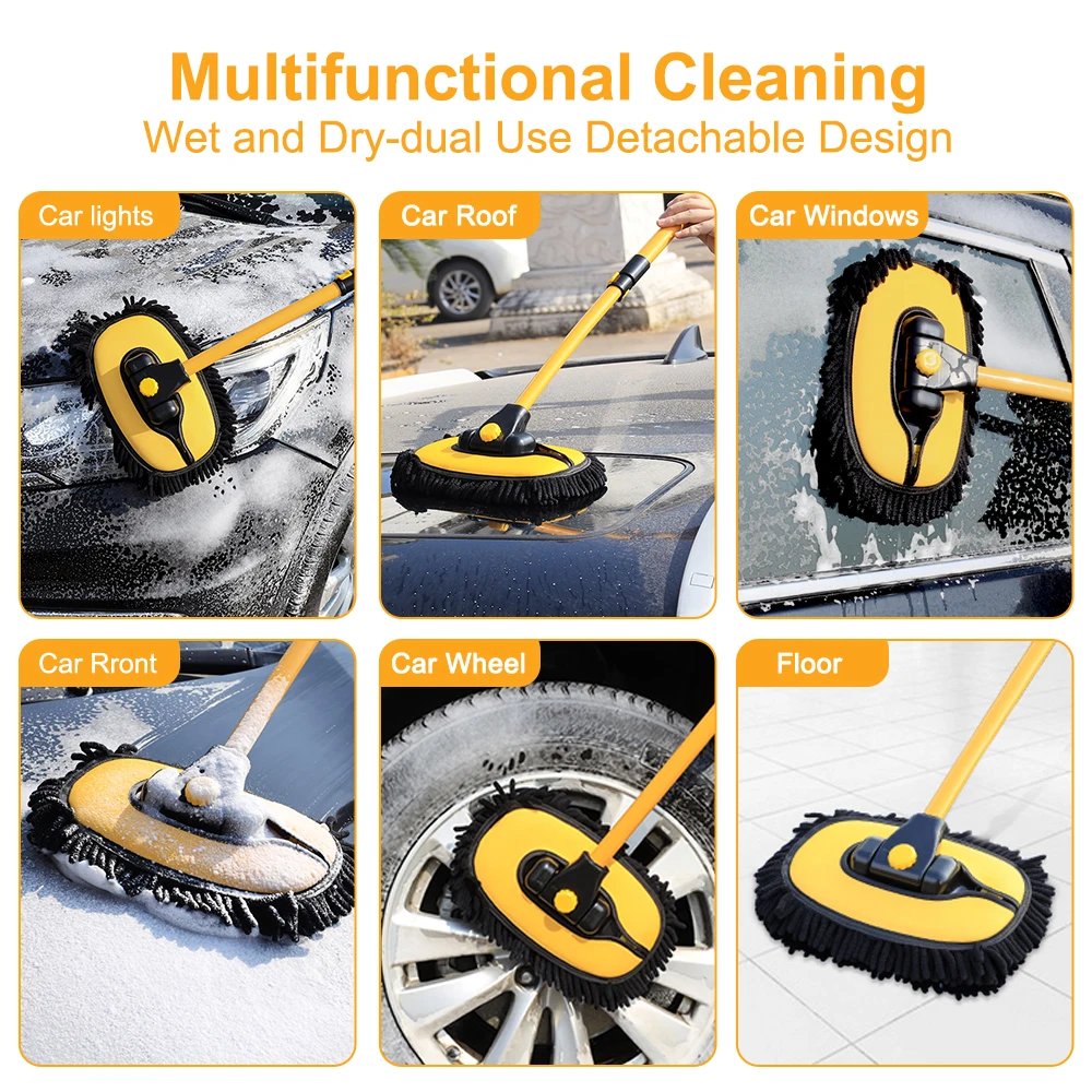 Car Washing Brush Mop Long Handle Telescoping Cleaning Tool Retractable Bent Bar Wash Brushes Chenille Broom Super Absorbent car washing brush