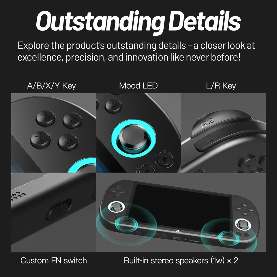 Trimui Smart Pro Console Rétro Portable 256 Go Avec 13500+ Jeux - Écran IPS 4,96 Pouces, Linux, Bluetooth - Noir