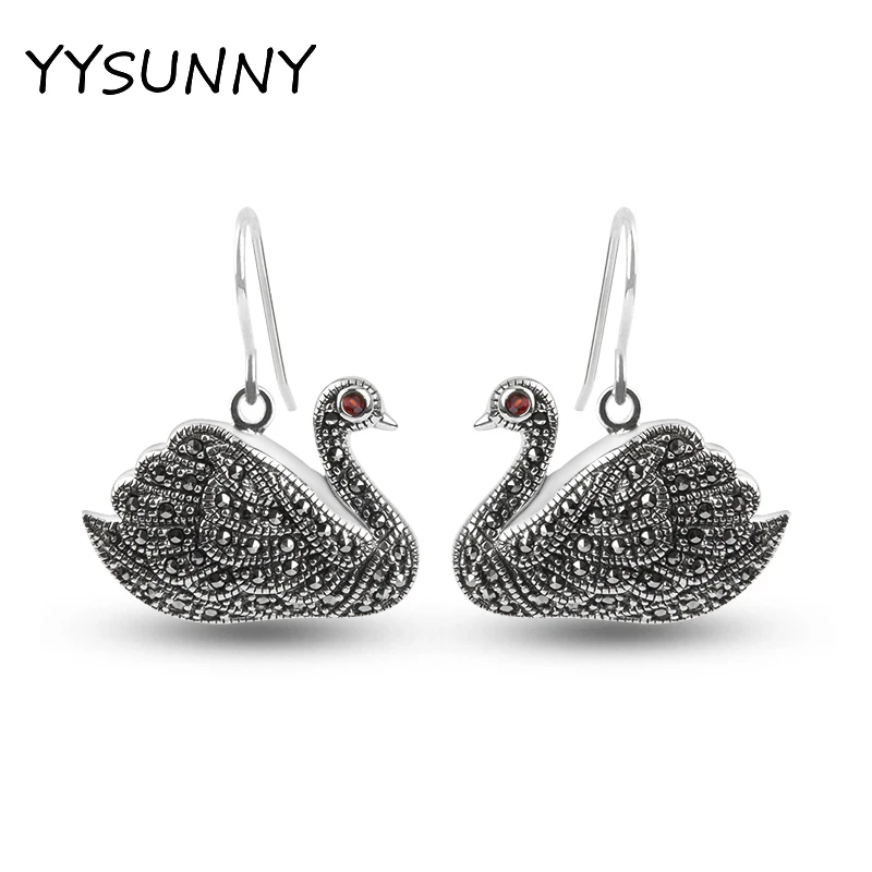 

Элегантные женские серьги YYSUNNY в виде лебедя из стерлингового серебра 925 пробы с красным цирконием, женские модные ювелирные украшения, свадебная бижутерия