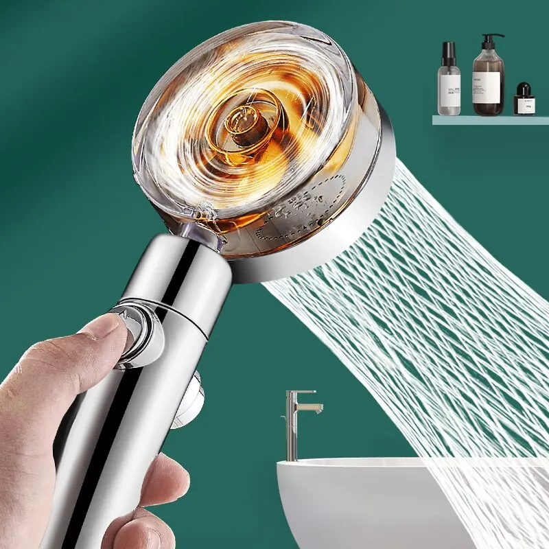 Shower Head Propeller Shower Head Rainfall High Pressure Water Saving Bathroom Shower Accessory Pressurized Nozzle Universal Adaptation