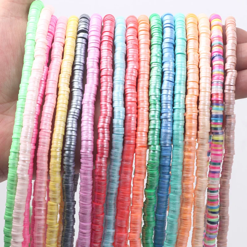 

300pcs/Lot 6mm Round Shiny Flat Polymer Clay Beads Disk Loose Spacer Handmade Boho Slice Beads For DIY Jewelry Making Bracelet