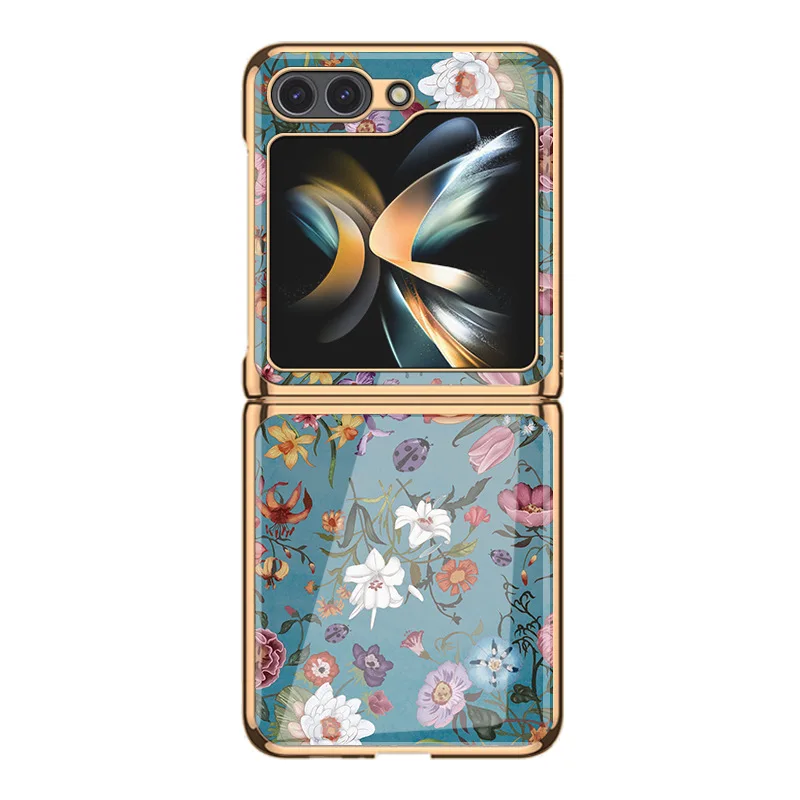 For Samsung Galaxy Z Flip 5 Z Flip 4 Z Flip 3 Z Flip 2 Z Flip 1 Vintage Floral Acrylic Shockproof Hard Mobile Phone Case Cover