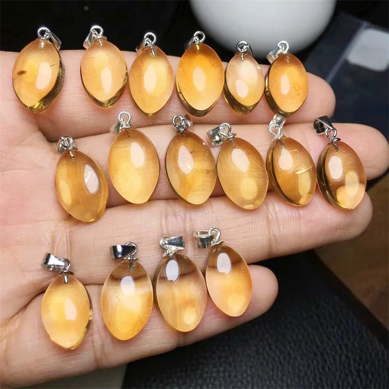 

S925 Natural Citrine Horse's Eye Pendant Female For Women Trendy Irregularity Chain Wedding Jewelry Gift 1PCS