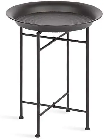 

Hammered Metal Tray End Table, Pewter, 16.5 inch Diameter