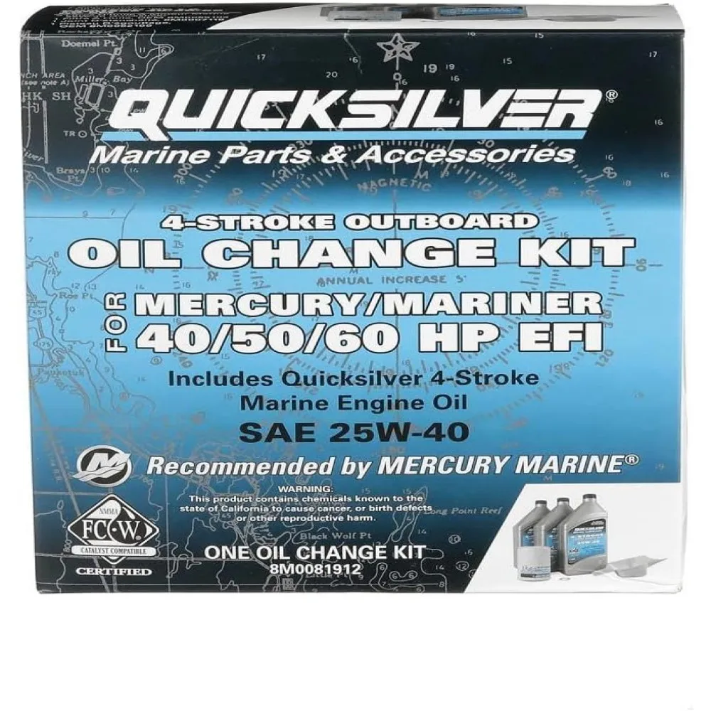 Quicksilver 25W-40 Oil Change Kit for 4-Stroke 40hp, 50hp and 60hp Mercury outboards