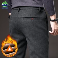 Winter Fleece Warm Men's Brushed Fabric Casual Pants Outdoors Business Thick Velvet Cotton Flocking PlushTrousers Male 28-38 1